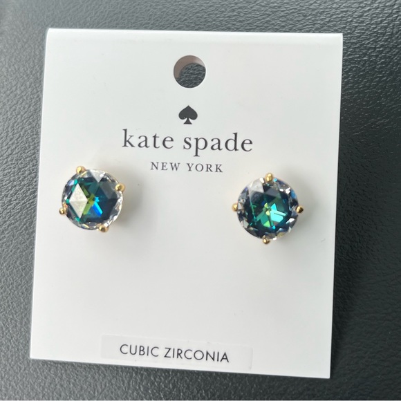 kate spade Jewelry - Kate spade nwt card earrings stud cubic zirconia CZ embellished blue gold